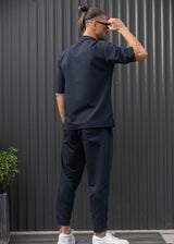 Ανδρικό κοντομάνικο πουκάμισο - Henry clothing - 9-100 - mao shirt μπλε σκούρο