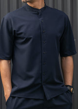 Ανδρικό κοντομάνικο πουκάμισο - Henry clothing - 9-100 - mao shirt μπλε σκούρο