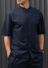 Ανδρικό κοντομάνικο πουκάμισο - Henry clothing - 9-100 - mao shirt μπλε σκούρο