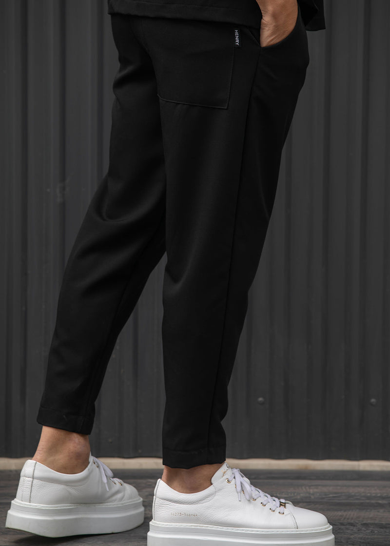 Ανδρικό φθινοπωρινό παντελόνι Henry clothing - 8-120- simple oversized pants μαύρο