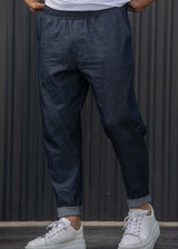 Ανδρικό παντελόνι Henry clothing - 8-110 - simple pants τύπου τζιν με κορδόνι στην μέση μπλε