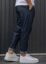 Ανδρικό παντελόνι Henry clothing - 8-110 - simple pants τύπου τζιν με κορδόνι στην μέση μπλε