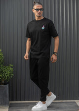 Ανδρική κοντομάνικη μπλούζα Henry clothing - 3-702 - pink flower t- shirt μαύρο