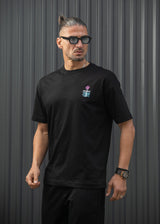 Ανδρική κοντομάνικη μπλούζα Henry clothing - 3-702 - pink flower t- shirt μαύρο