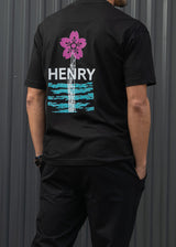 Ανδρική κοντομάνικη μπλούζα Henry clothing - 3-702 - pink flower t- shirt μαύρο