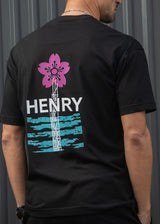 Ανδρική κοντομάνικη μπλούζα Henry clothing - 3-702 - pink flower t- shirt μαύρο
