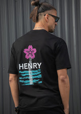 Ανδρική κοντομάνικη μπλούζα Henry clothing - 3-702 - pink flower t- shirt μαύρο