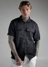 Ανδρικό κοντομάνικο λινό πουκάμισο Cosi jeans - 65-casola 10 - S25 - relaxed fit shirt μαύρο