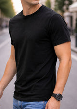 GUF CLOTHING Ανδρική κοντομάνικη μπλούζα μαύρη 5-PACK basic slim fit CP-1100-black-5pack