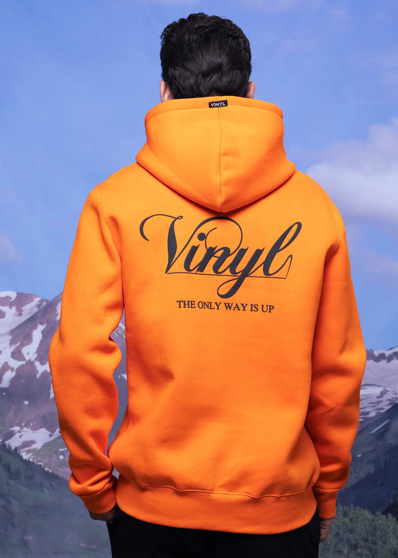 Ανδρικό μακρυμάνικο φούτερ με κουκούλα Vinyl art clothing - 84950-27 - foil print πορτοκαλί