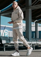 Ανδρική φόρμα με λάστιχο Two Brothers - BT-25590 - signature logo regular fit pants μπεζ