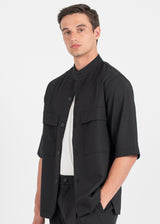 Ανδρικό κοντομάνικο πικέ πουκάμισο μαο - VITTORIO - 300-25-BOSA- pique mao shirt box fit μαύρο