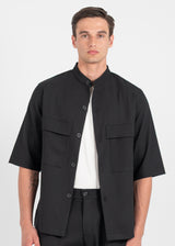 Ανδρικό κοντομάνικο πικέ πουκάμισο μαο - VITTORIO - 300-25-BOSA- pique mao shirt box fit μαύρο