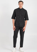 Ανδρικό κοντομάνικο πικέ πουκάμισο μαο - VITTORIO - 300-25-BOSA- pique mao shirt box fit μαύρο