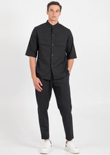 Ανδρικό κοντομάνικο πικέ πουκάμισο μαο - VITTORIO - 300-25-BOSA- pique mao shirt box fit μαύρο