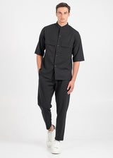 Ανδρικό κοντομάνικο πικέ πουκάμισο μαο - VITTORIO - 300-25-BOSA- pique mao shirt box fit μαύρο