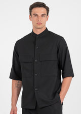 Ανδρικό κοντομάνικο πικέ πουκάμισο μαο - VITTORIO - 300-25-BOSA- pique mao shirt box fit μαύρο