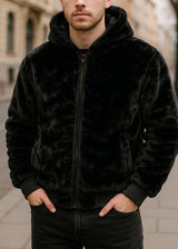 Ανδρικό μπουφάν με κουκούλα διπλής όψης GUF-GG170116-puffer μαύρο