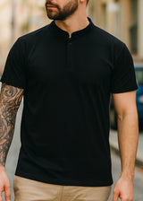 Κοντομάνικη μπλούζα GUF - 00124-1- mao polo slim fit tee μαύρο