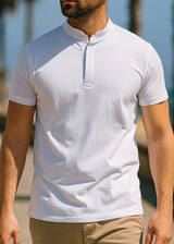 Κοντομάνικη μπλούζα GUF - 00124-4 - mao polo slim fit tee λευκό
