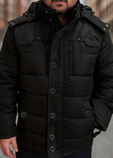 Ανδρικό μπουφάν με αποσπώμενη κουκούλα GUF-22068-hooded puffer μαύρο