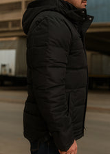 Ανδρικό μπουφάν με αποσπώμενη κουκούλα GUF-22068-hooded puffer μαύρο