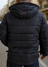 Ανδρικό μπουφάν με αποσπώμενη κουκούλα GUF-22068-hooded puffer μπλε