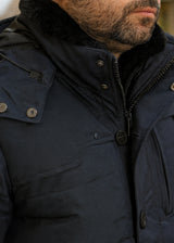 Ανδρικό μπουφάν με αποσπώμενη κουκούλα GUF-22068-hooded puffer μπλε