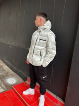 Ανδρικό μπουφάν με κουκούλα GUF-9676-pattern puffer λευκό