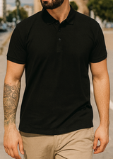 Κοντομάνικη μπλούζα τύπου πόλο GUF - A-150-1 - basic polo slim fit tee μαύρο