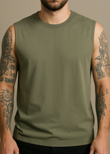 Ανδρική αμάνικη μπλούζα GUF - BZ-BETA253 - sleeveness t-shirt slim fit χακί