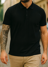 Κοντομάνικη μπλούζα τύπου πόλο GUF - DB-160-1 - basic polo slim fit tee μαύρο