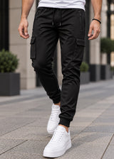 Ανδρική φόρμα cargo χωρίς χνούδι GUF-X-2202-elegant pants μαύρο