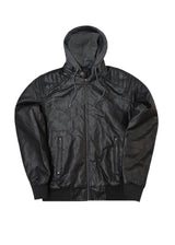 Ανδρικό μπουφάν με επένδυση και αποσπώμενη κουκούλα GUF-H205B- leatherette μαύρο