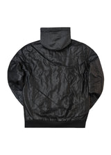 Ανδρικό μπουφάν με επένδυση και αποσπώμενη κουκούλα GUF-H205B- leatherette μαύρο