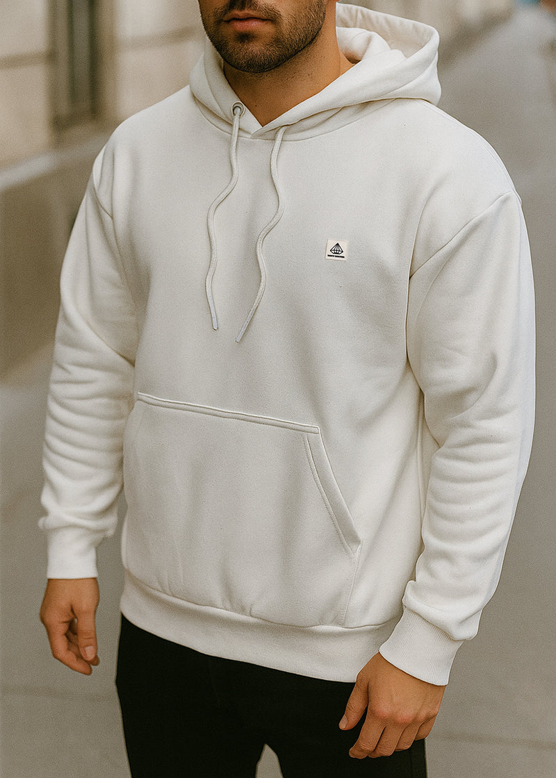 Ανδρικό μακρυμάνικο φούτερ με κουκούλα Tony couper - H25/17 - cube patch λευκό
