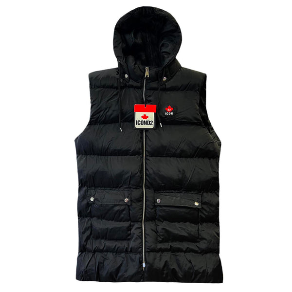 ICON D2 sleeveless puffer with hood  - black