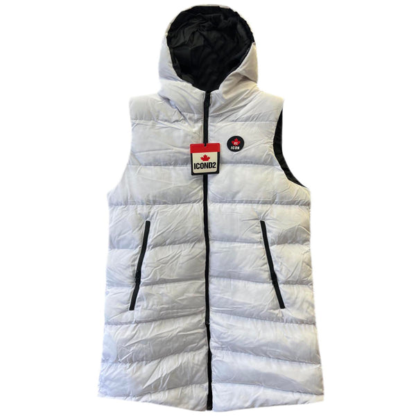 ICON D2 long sleeveless puffer with hood  - white