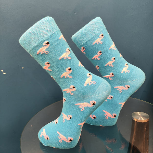 V-tex socks - SOCKS-FLAMINGO - pink flamingos - blue
