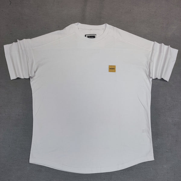 Henry clothing - 3-424 - oversized gold line tee - white