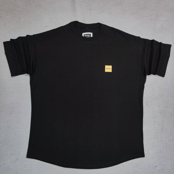 Henry clothing - 3-424 - oversized gold line tee - black