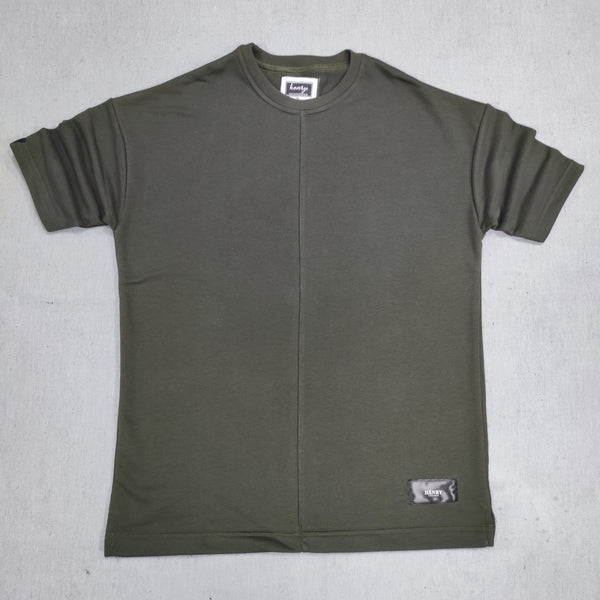 Henry clothing - 0-300 - simple monochrome patch tee - khaki