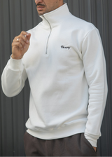 HENRY CLOTHING - Ανδρικό φούτερ Zip και κέντημα Regular Fit - Λευκό 3-817