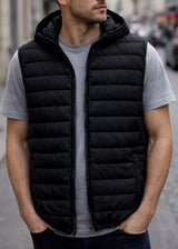 Ανδρικό αμάνικο μπουφάν με αποσπώμενη κουκούλα GUF-JD30-black sleeveless puffer μαύρο