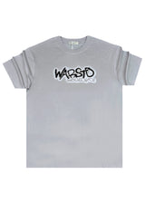 Ανδρική κοντομάνικη μπλούζα - GUF - MD6565 - warstd logo regular fit t-shirt γκρι