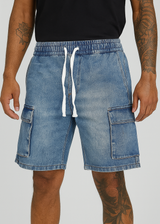 Ανδρική βερμούδα κάργκο τζιν GUF - PC-7133 - cargo jeans regular fit shorts μπλε