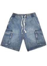 Ανδρική βερμούδα κάργκο τζιν GUF - PC-7133 - cargo jeans regular fit shorts μπλε
