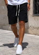 Ανδρική βερμούδα κάργκο τζιν GUF - PC-7137 - cargo jeans regular fit shorts μαύρο
