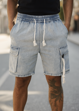 Ανδρική βερμούδα κάργκο τζιν GUF - PC-7138 - cargo jeans regular fit shorts ανοιχτό μπλε