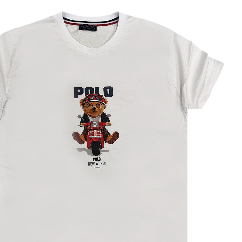 New World Polo - POLO-2024 - scooter bear t-shirt - white